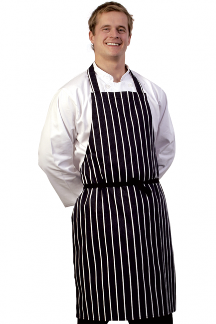 Butchers Stripe Black Bib Apron - One Size - A060